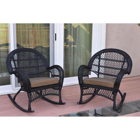 PROPATION W00211-R-2-FS007 Santa Maria Black Wicker Rocker Chair with Brown Cushion PR1081436